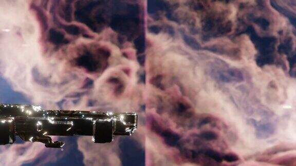 深空探索侧视图飞船在星云或星系云中飞行缝合线循环3d渲染