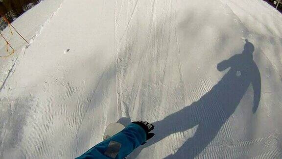 滑雪板跳跃在第一人称视角