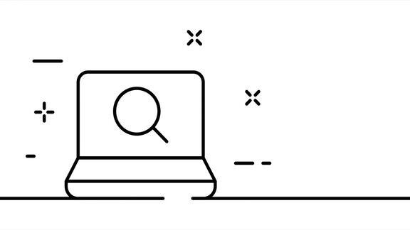 单线画实线上网动画单线绘制信息搜索、互联网搜索和技术搜索搜索标志是动画视频4k