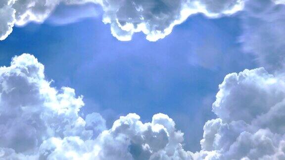 在天空中通过镜头光晕的云彩飞行3d动画