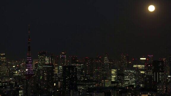 东京城市景观-超级月亮
