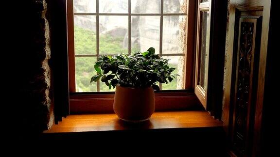 花盆寺院窗台上的花盆希腊4k