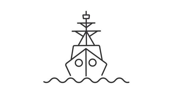 海军舰队在海上的黑色图标动画透明背景的高清视频海洋中的军舰海洋工业的无缝循环4K视频