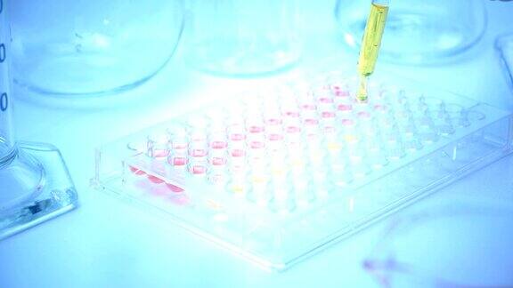 科学家在实验室进行测试滴入化学溶液用于人体诊断或研究