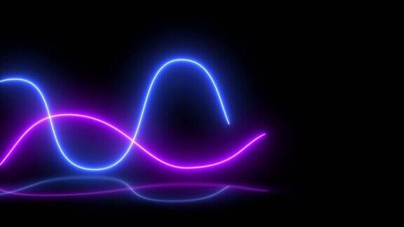 4k抽象蓝色紫色霓虹波线黑色背景