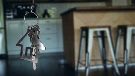 房间钥匙和钥匙链挂在4k焦距厨房外