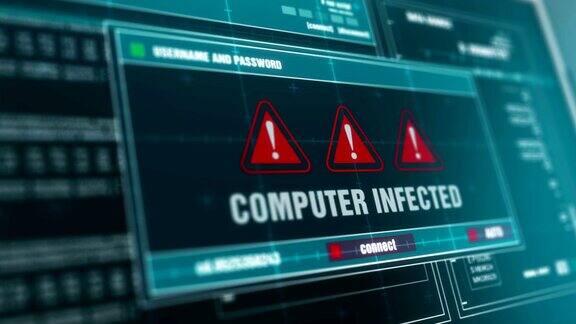 计算机屏幕输入登录和密码显示计算机感染警报系统安全警告