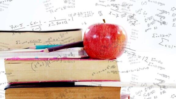 数学方程逆着一堆书和苹果移动