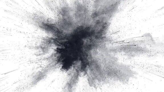 白色背景下黑火药爆炸的Cg动画慢动作动作开始有加速有α无光