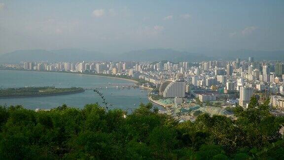 三亚城市风景日落时间公园山顶全景4k海南中国