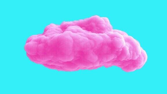 粉红色的云孤立在蓝色的背景现实的3d艺术元素在现代定格运动风格最小抽象图形设计时尚循环动画动画