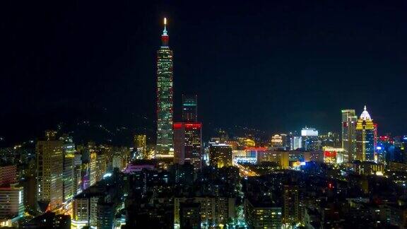 夜光照亮台北市景著名塔空中全景4k时间推移台湾