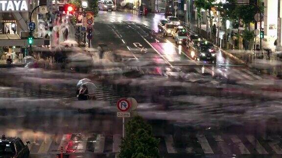 日本东京涩谷十字路口的延时Arial视图