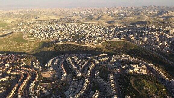 巴勒斯坦安纳塔难民营与安全墙耶路撒冷-鸟瞰图