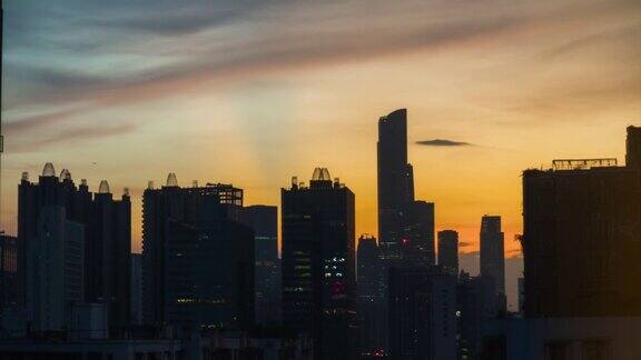日落天空广州市市中心全景4k时间流逝中国
