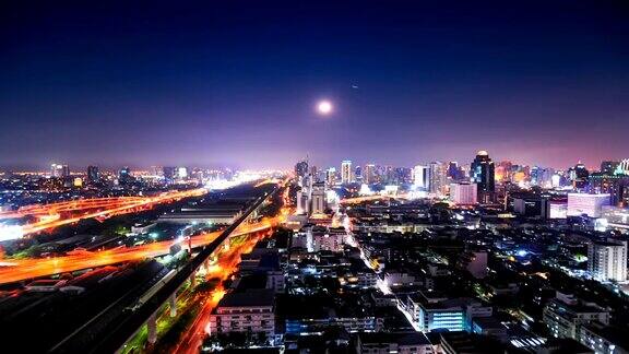 夜晚泰国曼谷的城市景观全景