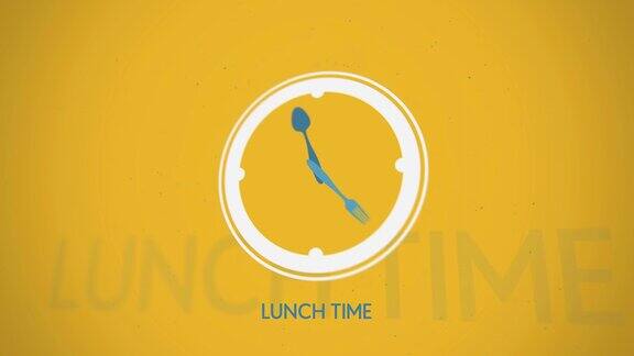 午餐时间时钟符号平面动画