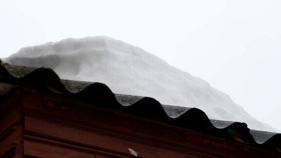 春雪在屋顶上融化