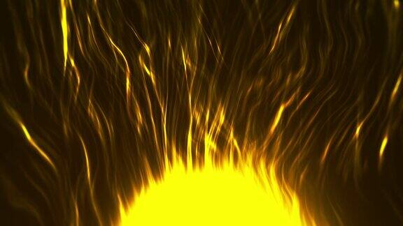金色能量粒子波抽象背景在黑色背景的空间中未来闪闪发光