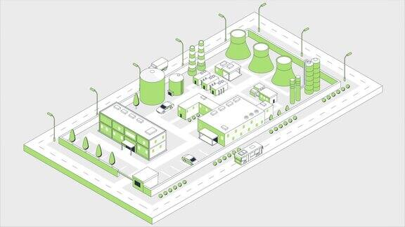 现代工厂等距地图视频概念
