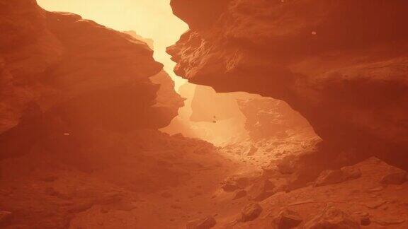 在一场强烈的沙尘暴中红色荒芜星球火星的表面火星殖民和太空旅行这部动画是为未来主义、科幻或太空旅行而设计的