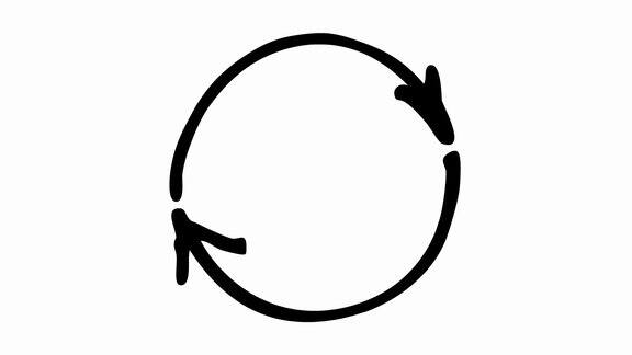 圆形箭头的动画图标重装旋转的黑色符号毛圈的视频手绘矢量插图孤立在白色背景上