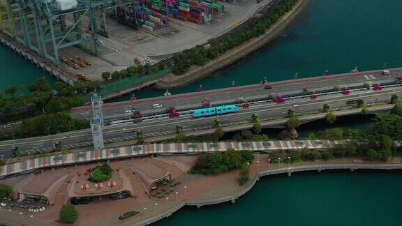 白天时间新加坡城市著名的圣淘沙岛商场交通大桥湾航拍全景4k