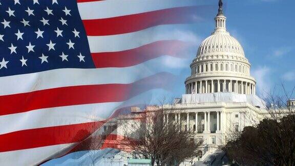华盛顿特区国会大厦和美国国旗