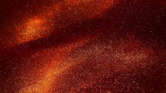 红色流体中漂浮的金色尘埃颗粒