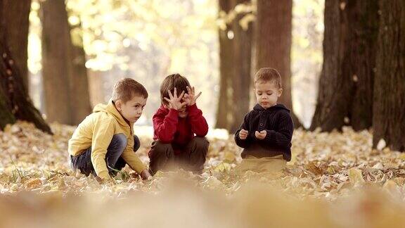 三个男孩在公园玩