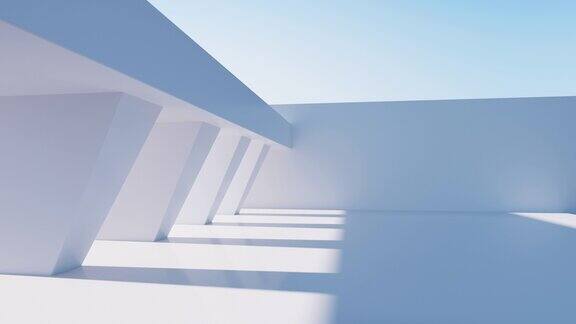 白色抽象几何结构空旷的户外建筑场景3d渲染