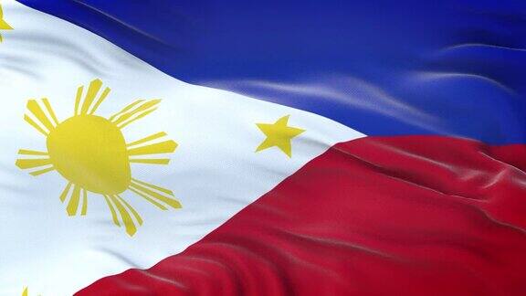 菲律宾国旗在风中飘扬与高度详细的织物质地无缝循环