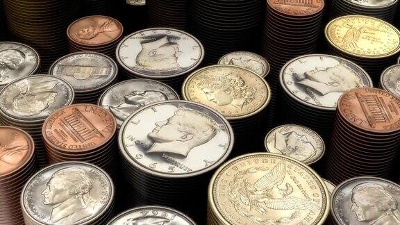 美国硬币在堆栈经济金融