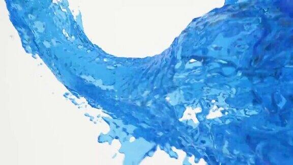 蓝色水流彩色飞溅孤立抽象的白色背景逼真的飞溅水滴液体波3d渲染图