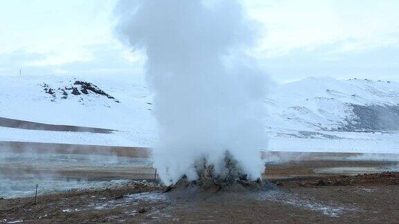 电影倾斜:Hverir地热地区Myvatn湖冰岛克拉夫拉