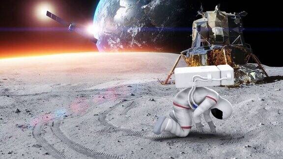 宇航员在行星表面摔倒