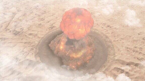 核弹爆炸带着蘑菇云飞过沙漠从上到下