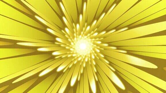 黄色抽象环形背景分形图案的花花瓣隧道动画