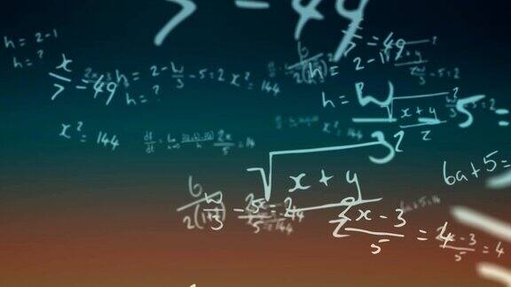 数学方程式和公式的动画漂浮在粉红色和蓝色的背景上