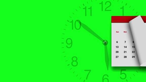 时间过得飞快有回旋的余地时钟和年历在绿色屏幕上穿越时间