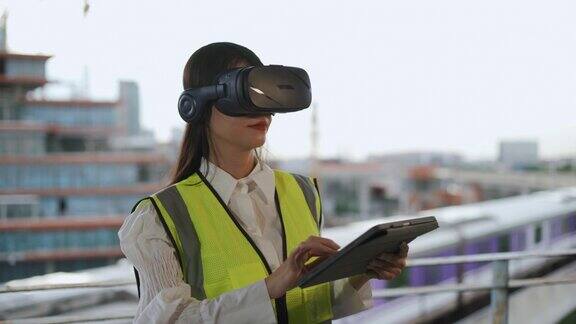 亚洲女工程师戴着VR头盔