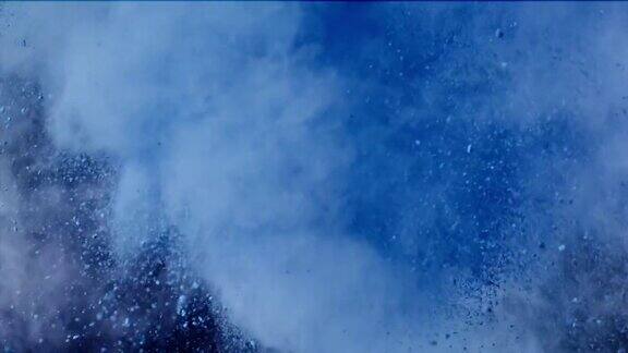 蓝色粉末在空气中碰撞超级慢动作视频1000帧秒