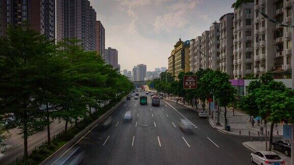 日落广州交通街道公路桥全景4k时间推移中国