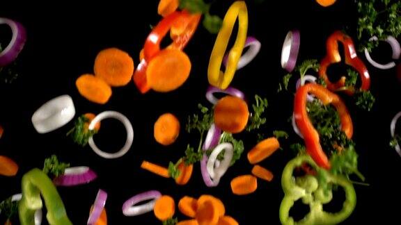 五颜六色的蔬菜落下慢镜头