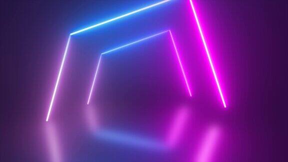 抽象的环线隧道霓虹灯蓝色和紫色的能量从线条背景发光