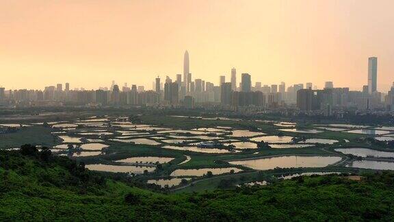 鸟瞰图烟雾和景观深圳城市