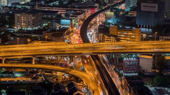 时间流逝曼谷的城市景观建筑和高速公路