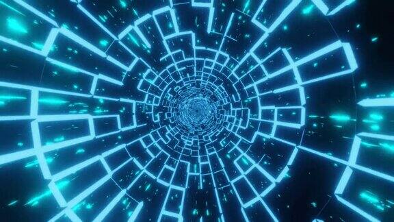 抽象科幻未来外星空间发光的光虫洞速度隧道3D渲染