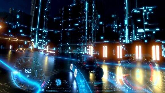 3d游戏赛车在模拟夜晚的城市飞驰