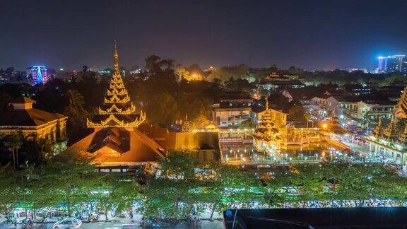 4K时间流逝:缅甸仰光神庙的日落